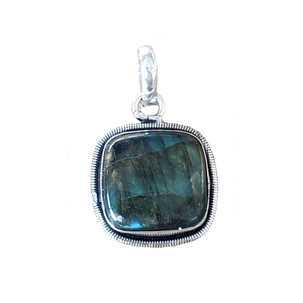 Handmade Labradorite Gemstone Set in 925 Sterling Silver Pendant 1.38", NWT